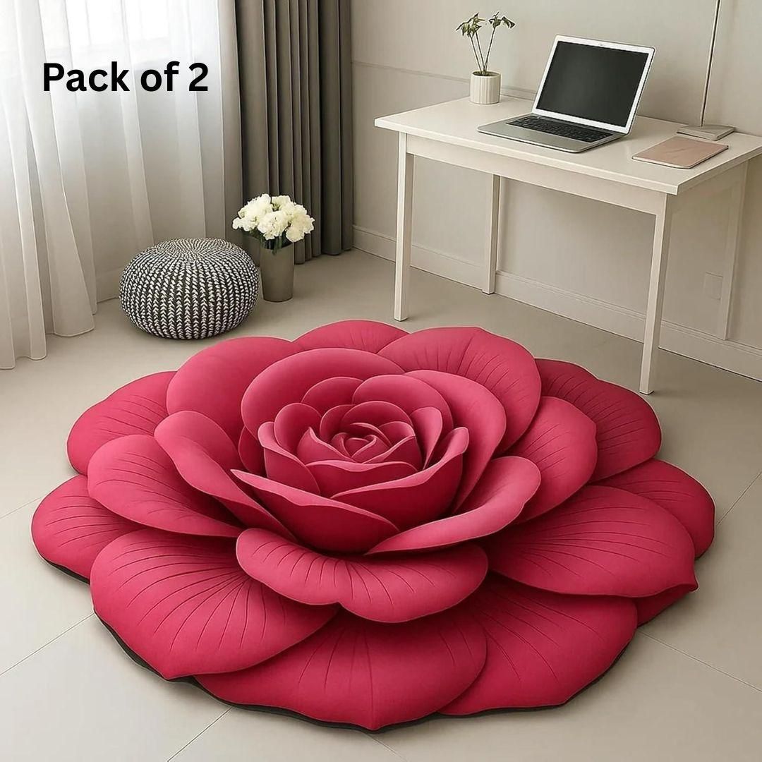 Premium 3D Flower Design Floor Mat, Quick Dry Non Slip (Pack of 2)