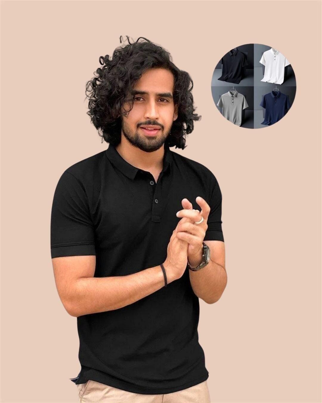 Premium Poly Matte Solid Half Sleeves Mens Polo T-Shirt Pack Of 4