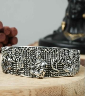 Premium Men's Oxidised Silver Mahakal Bracelet