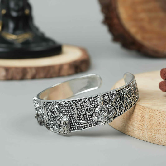 Premium Men's Oxidised Silver Mahakal Bracelet