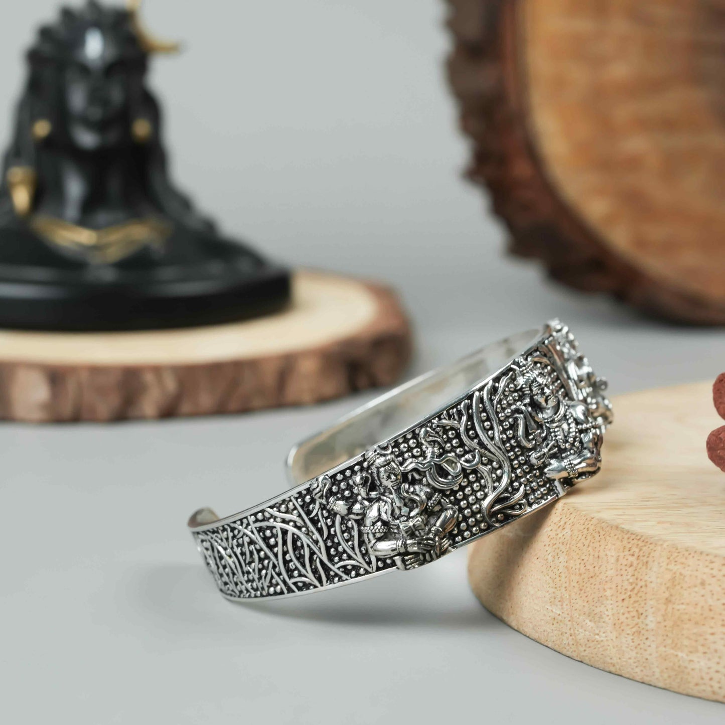 Premium Men's Oxidised Silver Mahakal Bracelet